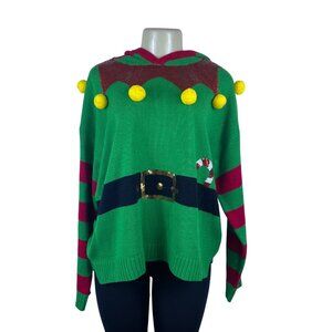 Hooked Up Women’s Green Ugly Christmas Sweater Knit Size XL
